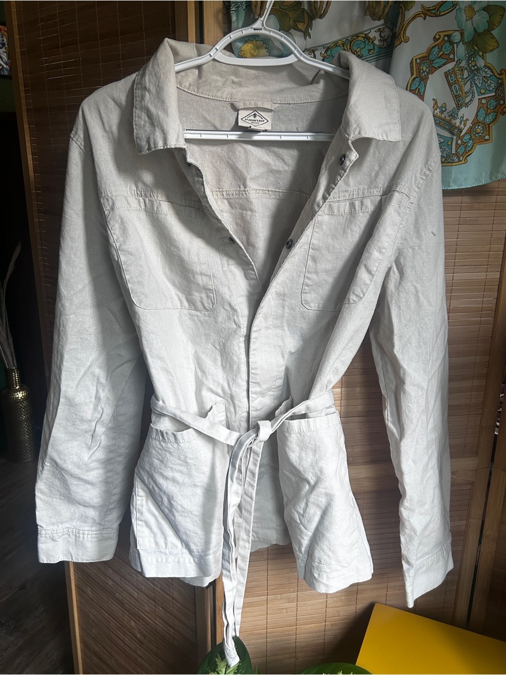 Linen Shirt Jacket with Tie large